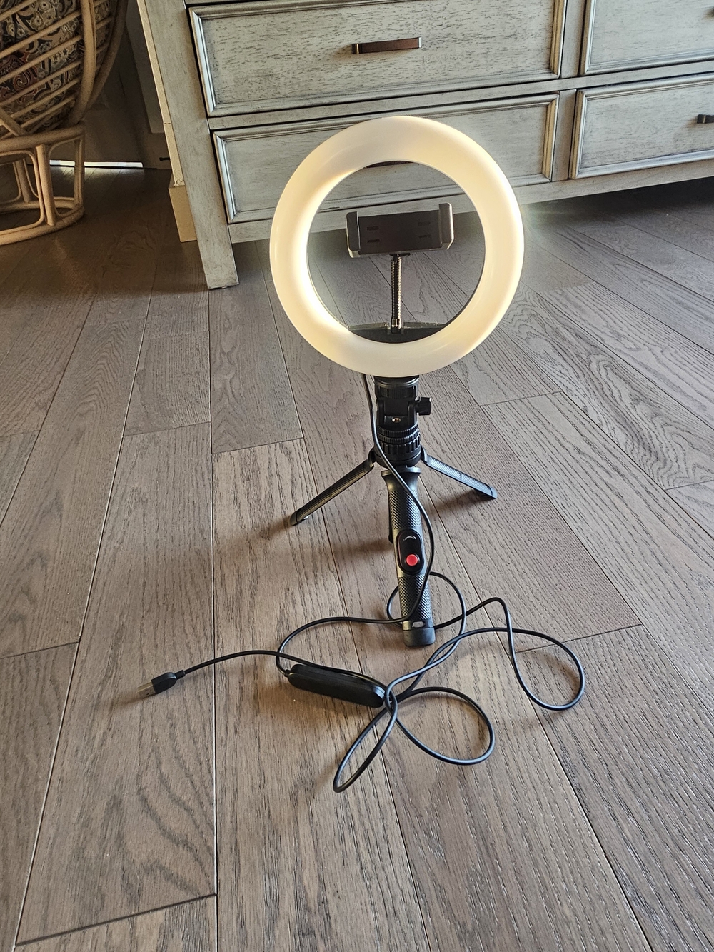 Adjustable Black LED Ring Light with Phone Holder and Mini Tripod